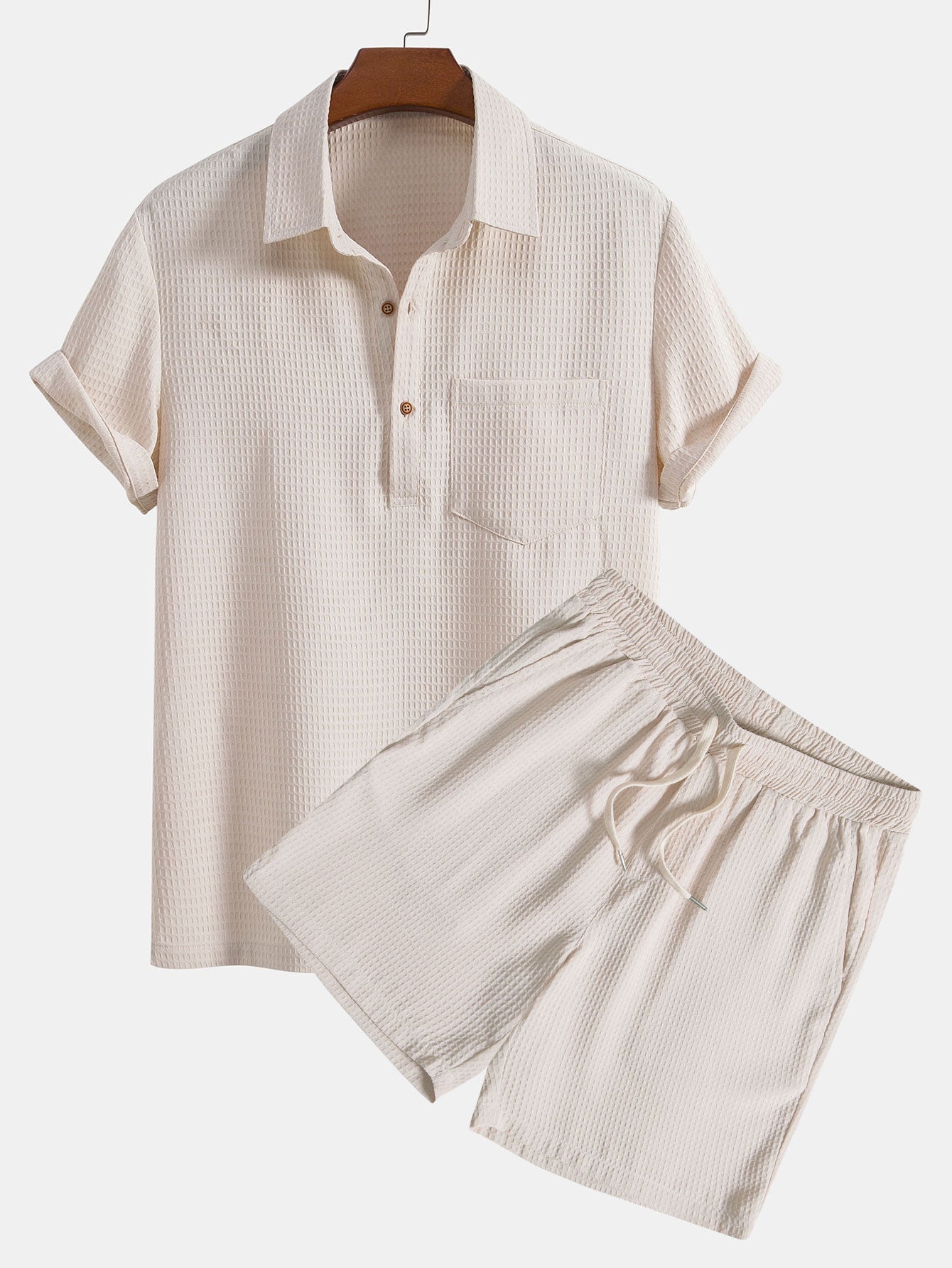 Ensemble — polo gaufré à col et poche & short gaufré