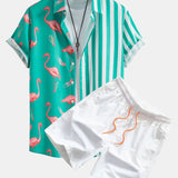 Ensemble — chemise à empiècements rayés et flamants roses & short de bain