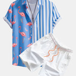 Ensemble — chemise à empiècements rayés et flamants roses & short de bain