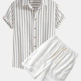 Ensemble — chemise rayée en coton mélangé & short en lin et coton