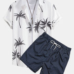 Ensemble Capucine — chemise à imprimé palmiers & short de bain à imprimé rayé