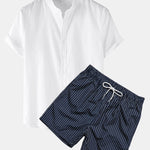 Ensemble — chemise en lin à manches courtes & short de bain à imprimé rayé