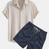 Ensemble — chemise en lin et viscose & short de bain à imprimé rayé