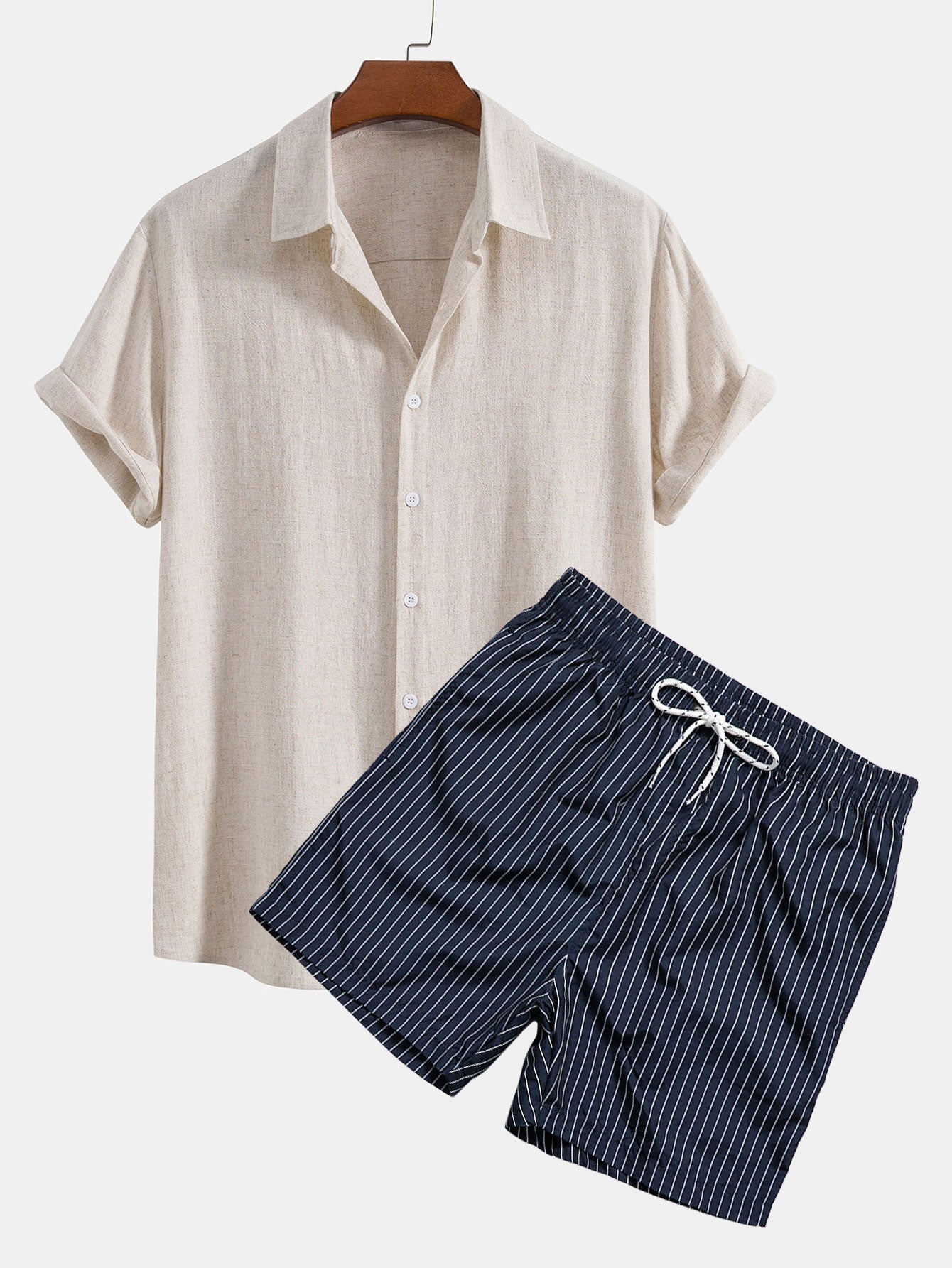 Ensemble — chemise en lin et viscose & short de bain à imprimé rayé
