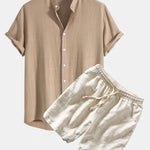 Ensemble — chemise en lin et viscose & short rayé à cordon en lin et coton