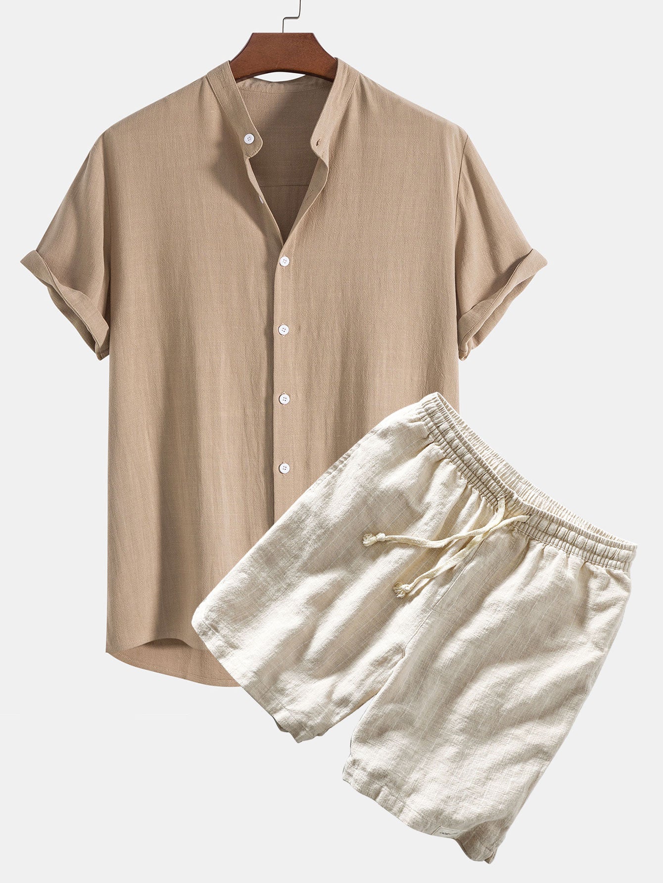 Ensemble — chemise en lin et viscose & short rayé à cordon en lin et coton