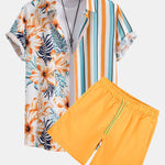 Ensemble — chemise à empiècements rayés tropicaux & short de bain