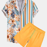 Ensemble — chemise à empiècements rayés tropicaux & short de bain