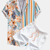 Ensemble — chemise à empiècements rayés tropicaux & short de bain