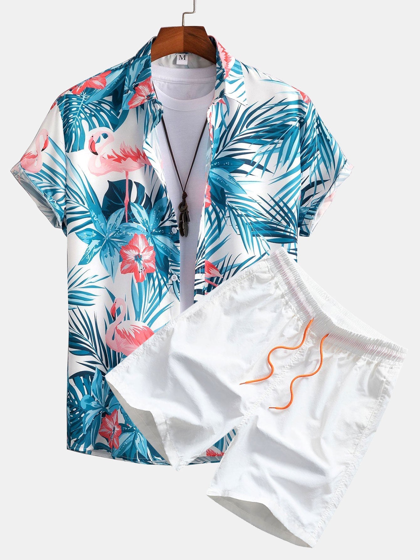 Ensemble — chemise à imprimé flamants roses tropical & short de bain