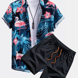 Ensemble — chemise à imprimé flamants roses tropical & short de bain