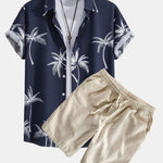 Ensemble — chemise à imprimé palmiers & short à cordon en lin et coton