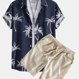 Ensemble — chemise à imprimé palmiers & short à cordon en lin et coton