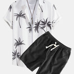 Ensemble — chemise à imprimé palmiers & short à cordon en lin et coton