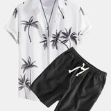 Ensemble — chemise à imprimé palmiers & short à cordon en lin et coton