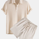 Ensemble — polo gaufré en maille & short gaufré à cordon