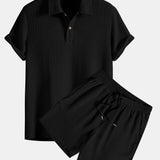 Ensemble — polo gaufré en maille & short gaufré à cordon