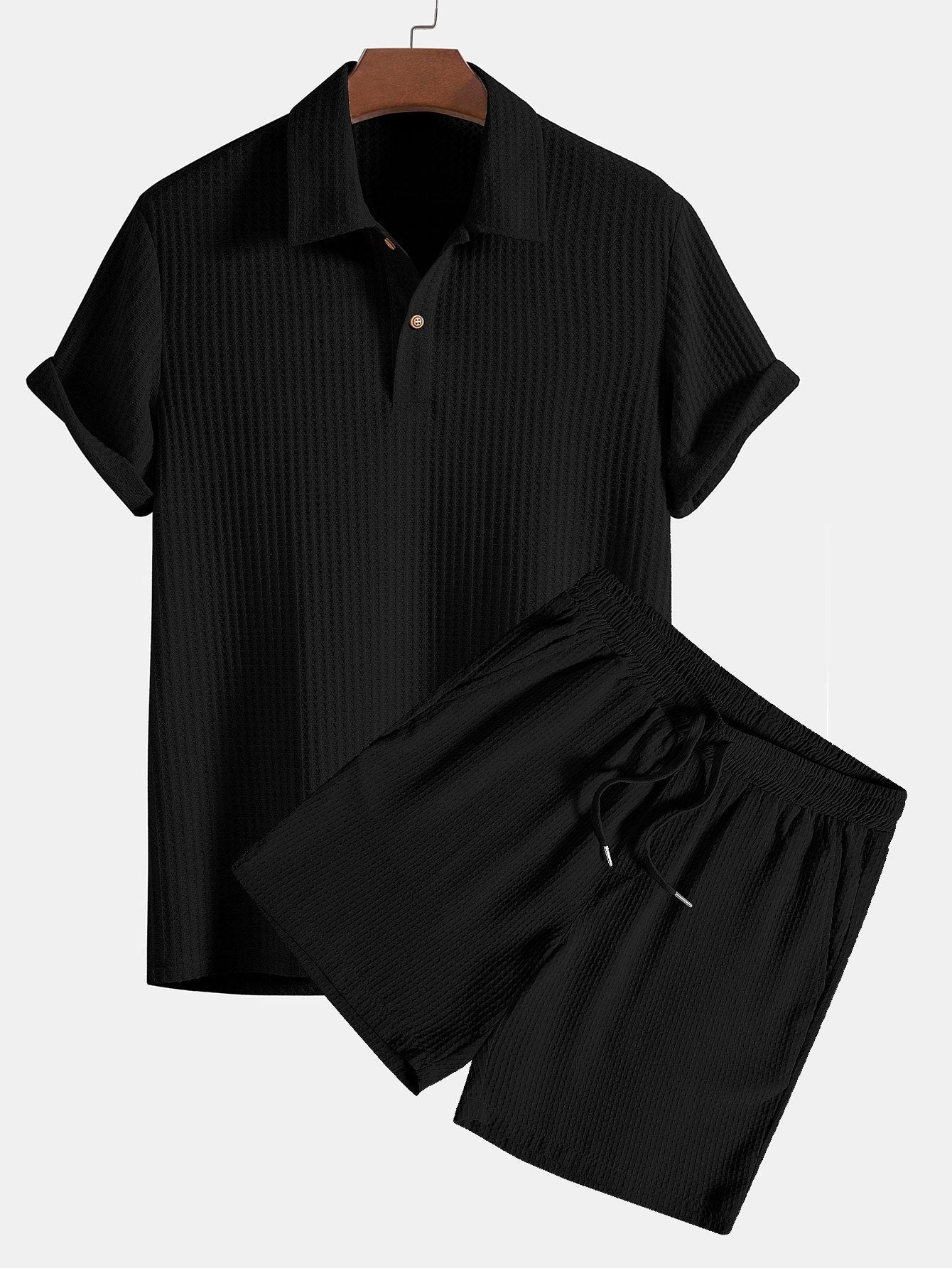 Ensemble — polo gaufré en maille & short gaufré à cordon