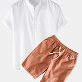 Ensemble — chemise en lin à manches courtes & short à cordon en lin et coton