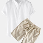 Ensemble — chemise en lin à manches courtes & short à cordon en lin et coton