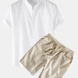 Ensemble — chemise en lin à manches courtes & short à cordon en lin et coton