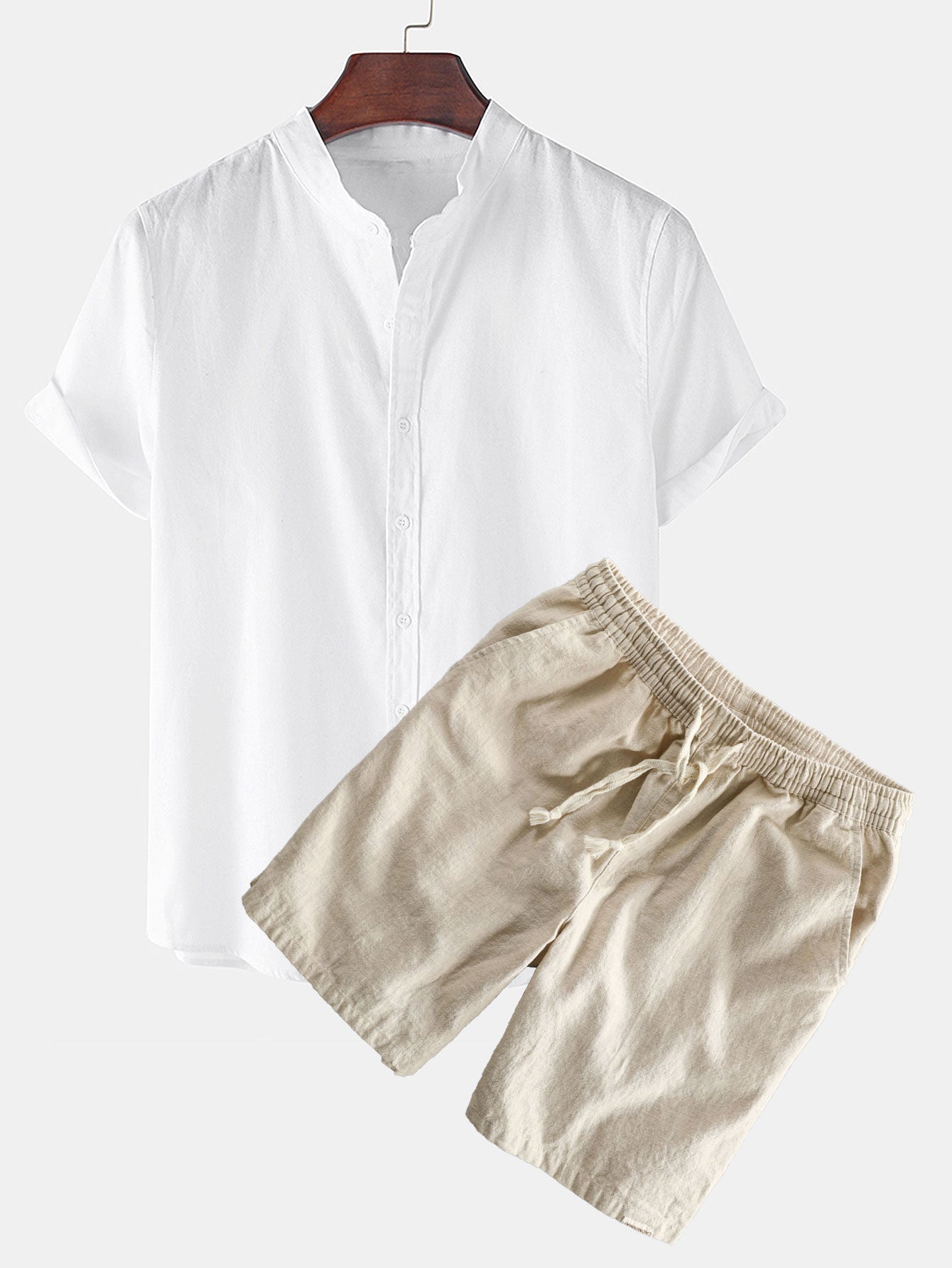 Ensemble — chemise en lin à manches courtes & short à cordon en lin et coton