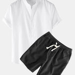 Ensemble — chemise en lin à manches courtes & short à cordon en lin et coton