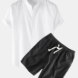 Ensemble — chemise en lin à manches courtes & short à cordon en lin et coton