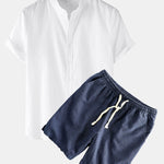 Ensemble — chemise en lin à manches courtes & short à cordon en lin et coton