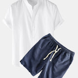 Ensemble — chemise en lin à manches courtes & short à cordon en lin et coton