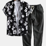 Ensemble — chemise à imprimé floral tropical & pantalon court en lin et coton