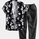 Ensemble — chemise à imprimé floral tropical & pantalon court en lin et coton
