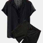 Ensemble — chemise cubaine texturée géométrique & short chino