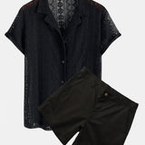 Ensemble — chemise cubaine texturée géométrique & short chino