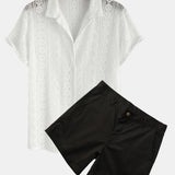 Ensemble — chemise cubaine texturée géométrique & short chino