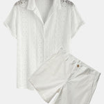 Ensemble — chemise cubaine texturée géométrique & short chino