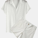 Ensemble — chemise cubaine texturée géométrique & short chino