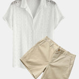 Ensemble — chemise cubaine texturée géométrique & short chino