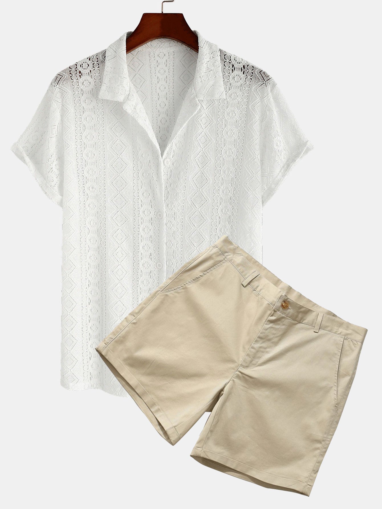Ensemble — chemise cubaine texturée géométrique & short chino