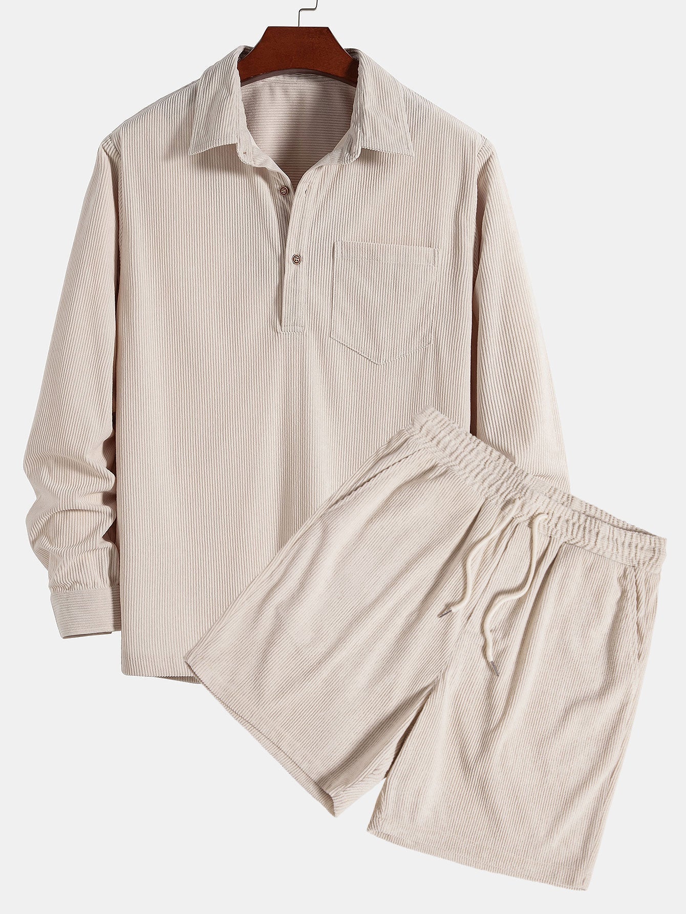 Ensemble — chemise en velours côtelé à col polo et manches longues & short
