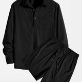 Ensemble — chemise en velours côtelé à col polo et manches longues & short