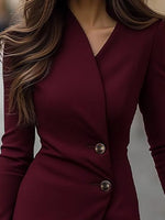 Robe Midi Boutonnée Style Enveloppant Bordeaux