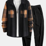 Ensemble — chemise à empiècements à carreaux en velours côtelé & pantalon de jogging en velours côtelé