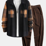 Ensemble — chemise à empiècements à carreaux en velours côtelé & pantalon de jogging en velours côtelé