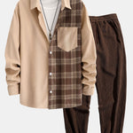 Ensemble — chemise patchwork à carreaux en velours côtelé & pantalon de jogging en velours côtelé