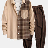 Ensemble — chemise patchwork à carreaux en velours côtelé & pantalon de jogging en velours côtelé