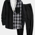 Ensemble — chemise patchwork à carreaux en velours côtelé & pantalon de jogging en velours côtelé