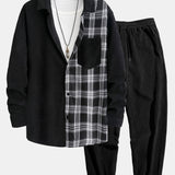 Ensemble — chemise patchwork à carreaux en velours côtelé & pantalon de jogging en velours côtelé