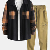 Ensemble — chemise à empiècements à carreaux en velours côtelé & pantalon cargo de jogging chino