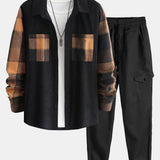 Ensemble — chemise à empiècements à carreaux en velours côtelé & pantalon cargo de jogging chino